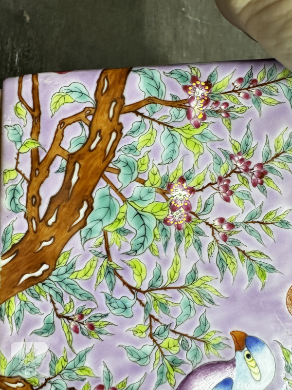 清 粉彩花鸟四方花盆一对 - 图16